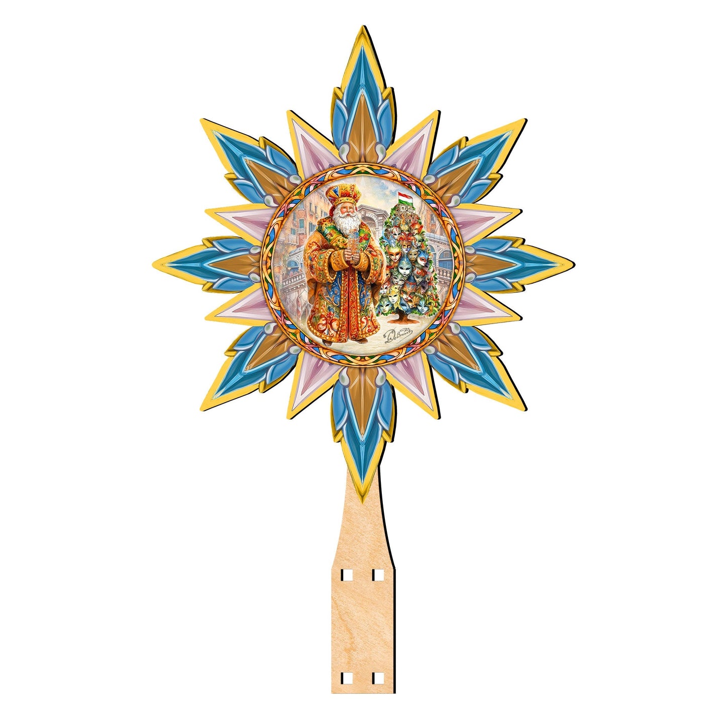 Italian-inspired Santa Tree Topper Wooden Decor by G. Debrekht  - Santa Snowman Decor - 89522