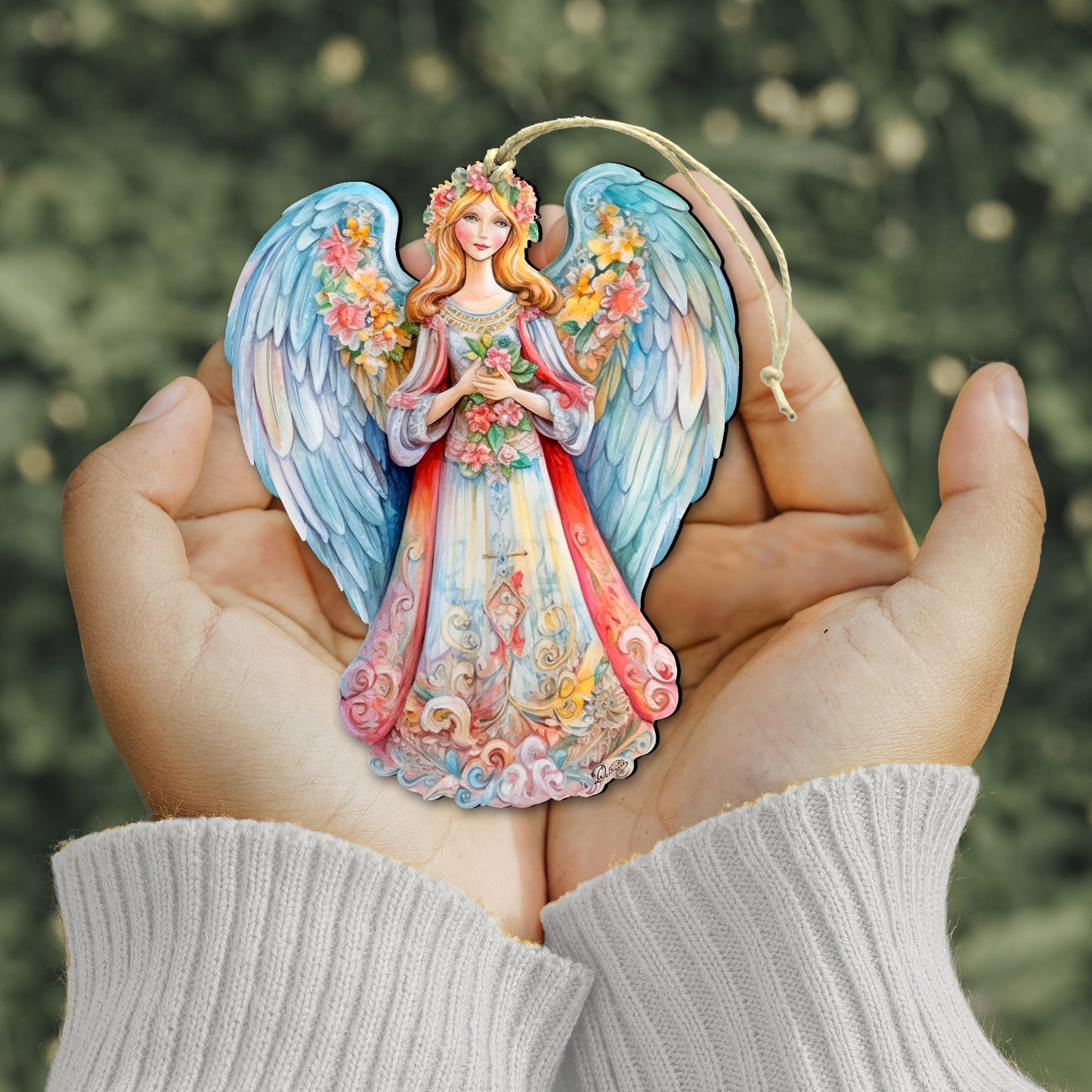 Blue Floral Angel Wooden Ornaments by G. DeBrekht Nativity Holiday Decor - 8611024