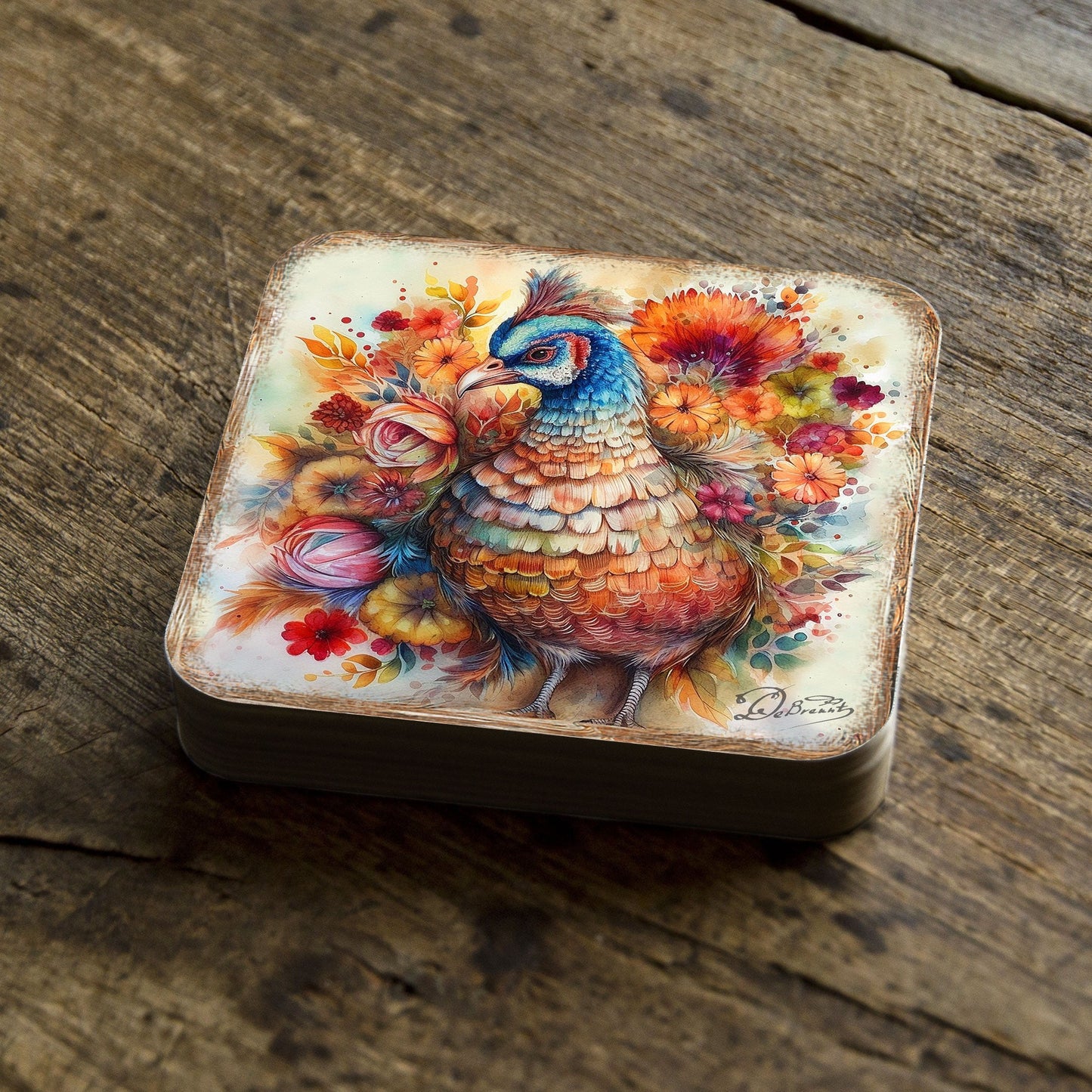 Turkey Wooden Cork Coasters Gift Set of 4 by G. Debrekht - Thanksgiving Decor  - 8199437C-S4