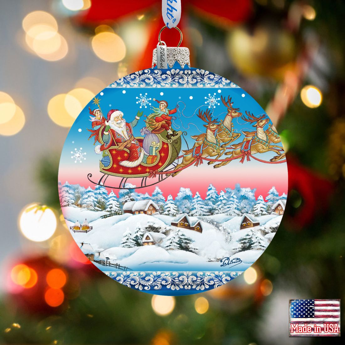 Christmas Is Coming Glass Ornament Set of 3 by G. DeBrekht - Christmas Santa Snowman Decor - 73741-S3