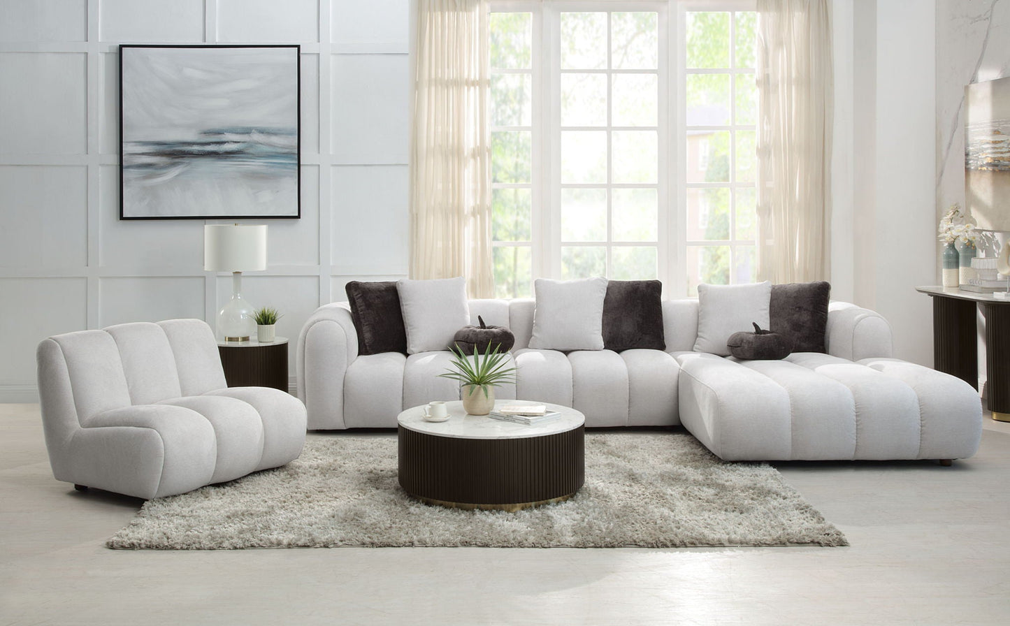 Manilla Sectional Sofa With Chair - Ivory White