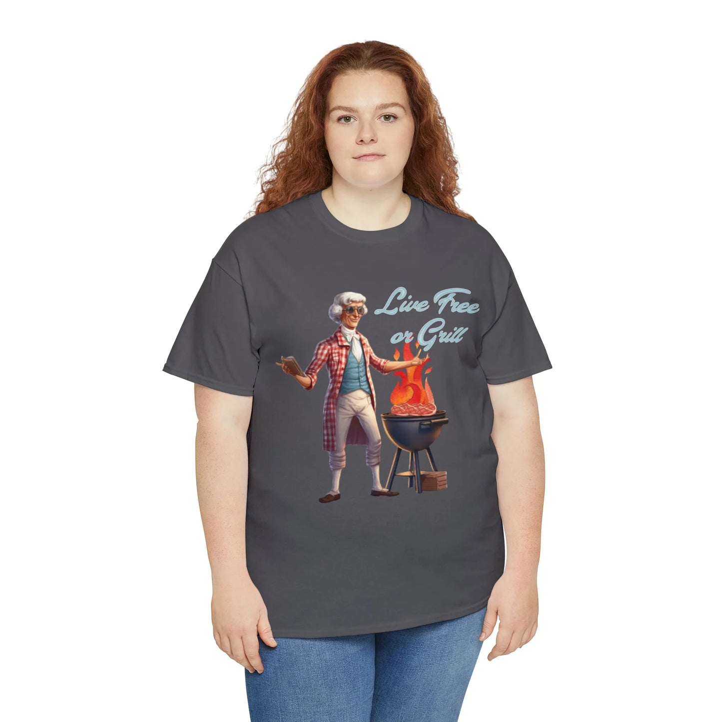 Thomas Jefferson Live Free or Grill Unisex Heavy Cotton Tee