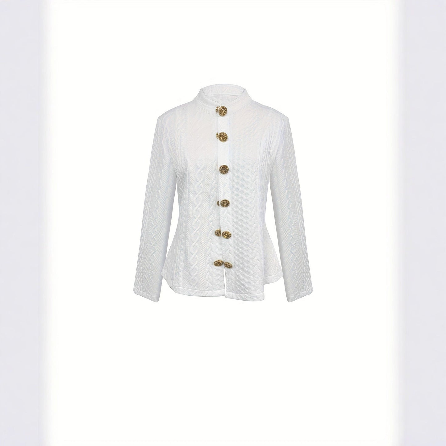 Women's Fashionable Solid Color Textured Fabric Stand Up Collar Jacket