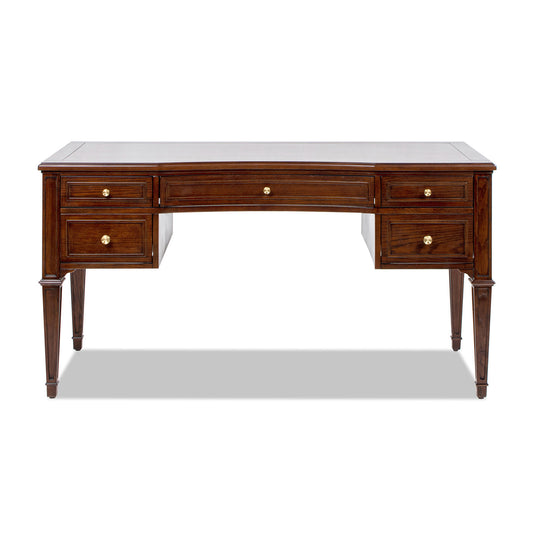 Dauphin Gold Accent 5-Drawer Wood Executive Desk Dark Walnut Ash Wood & Veneer