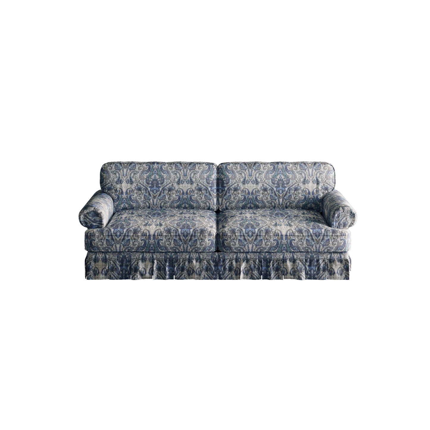 Luxuriously Comfortable Cloud Couch With Elegant Rolled Arms & Pleated Skirt Design