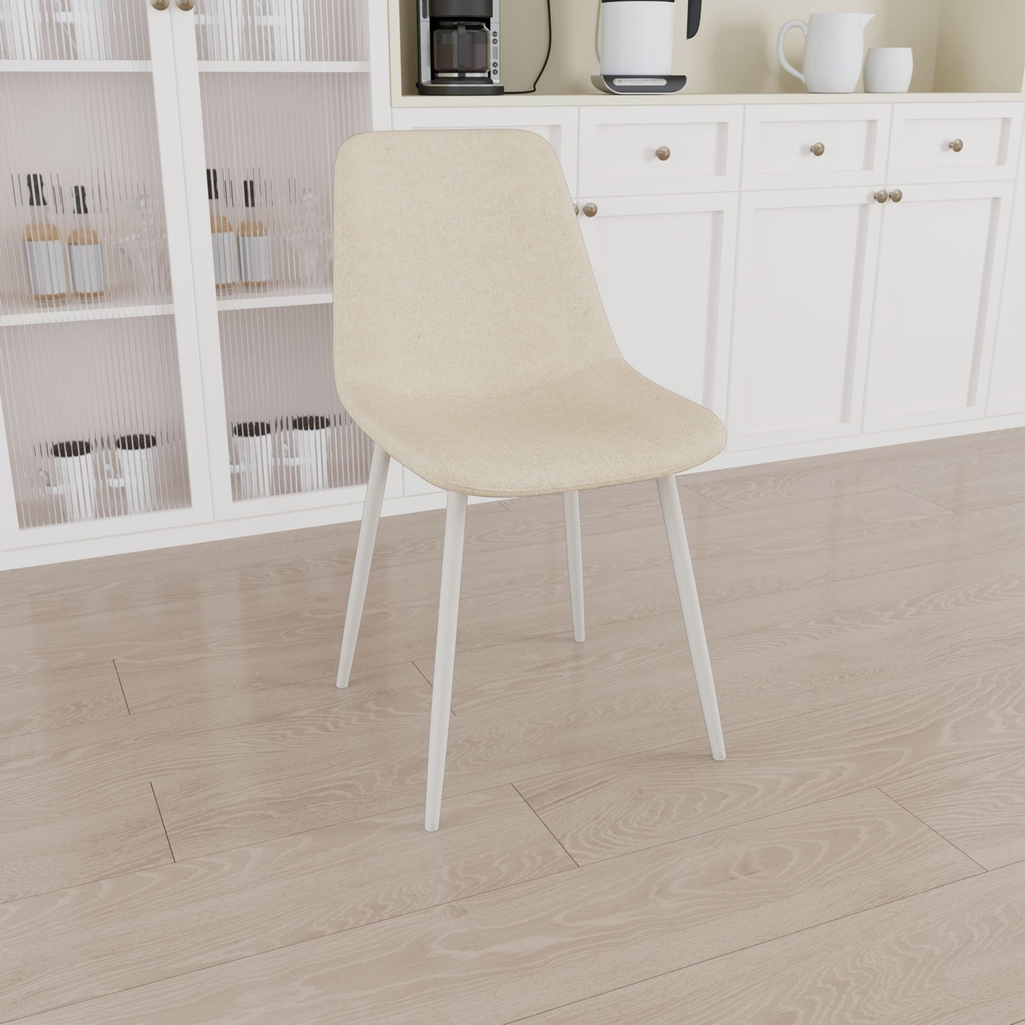 Modern Kitchen Dining Chairs (Set of 4) With Linen Padding And Sturdy Metal Legs - Beige
