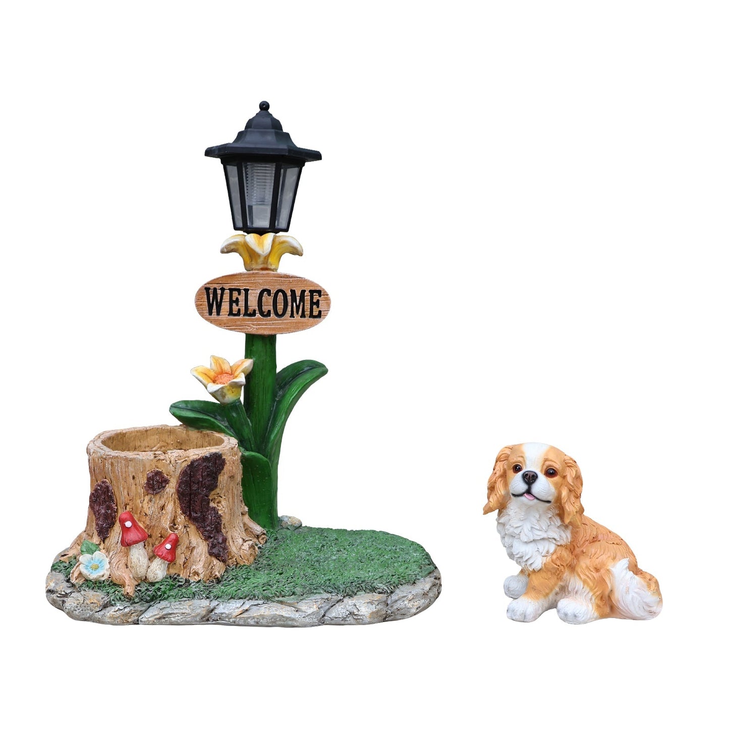 Sitting Dog Solar Lantern Planter Statue