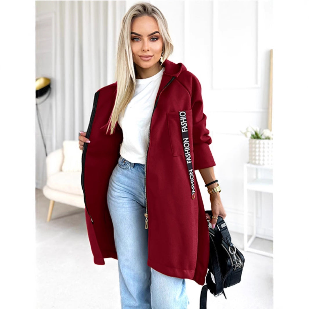 Hooded Sports Brushed Hoody Casual Long-sleeved Zipper Jacket