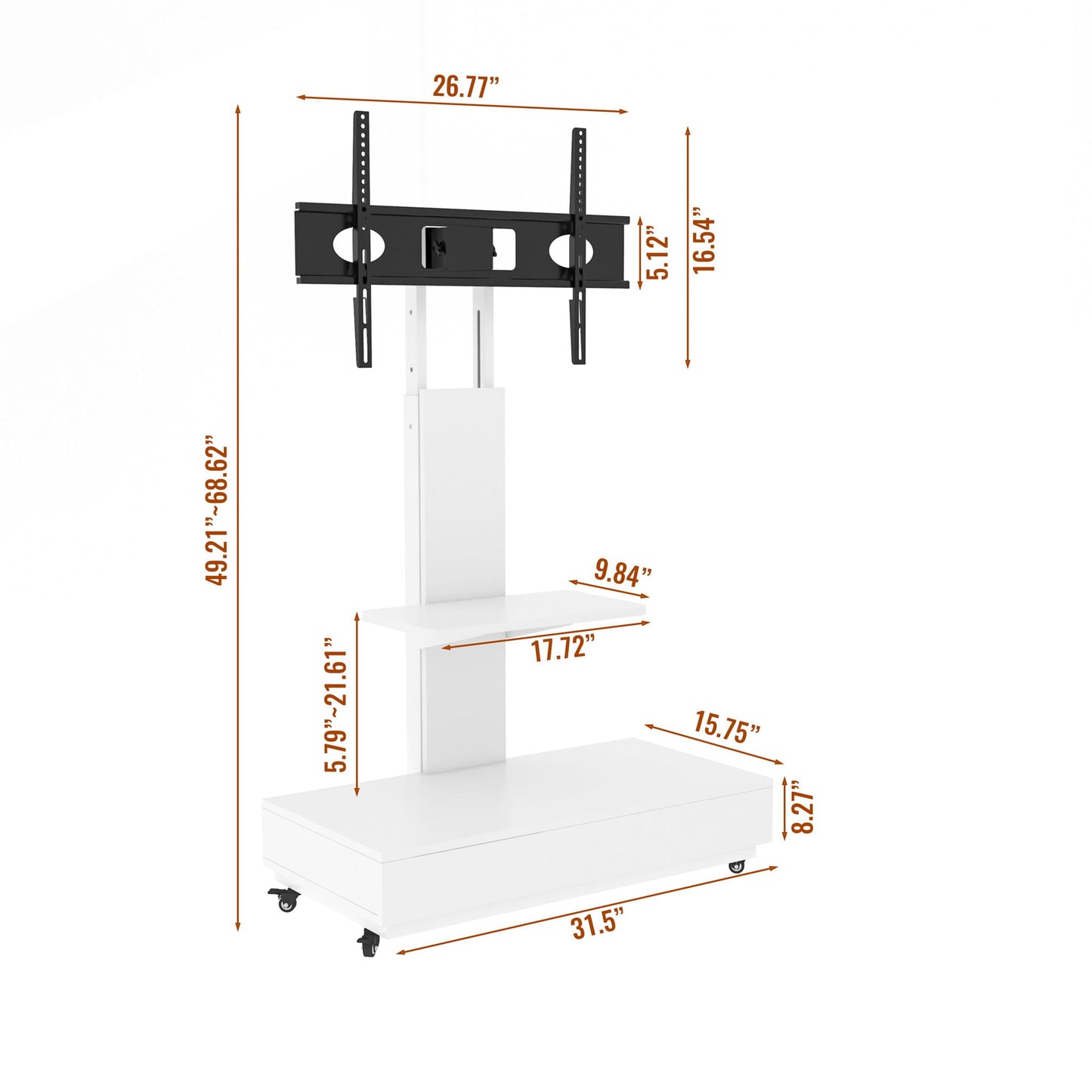 Adjustable Height Mobile TV Cart