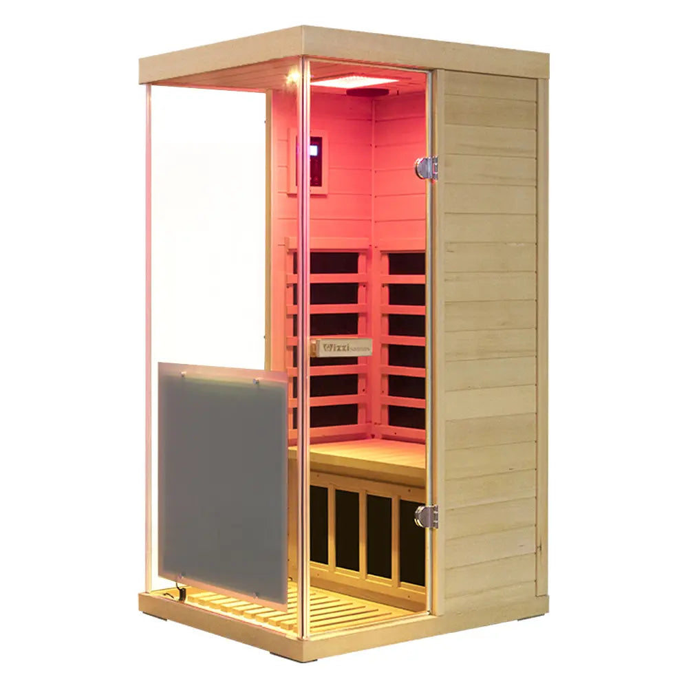 Wizzisauna 909MX Mini 1 Person Infrared Sauna 3 Sides Large Glass Panels