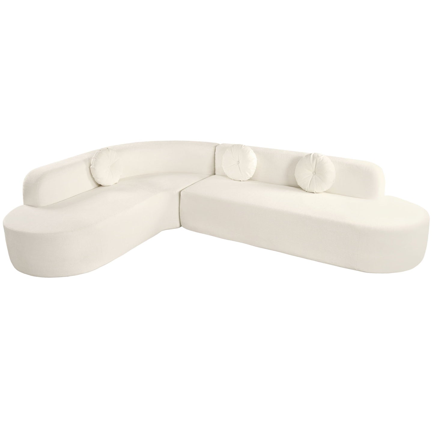 Extra Large Sectional Sofa Soft Fabric Upholstery, Elegant Curved Design With 3 Round Cushions, High-Resilience Foam