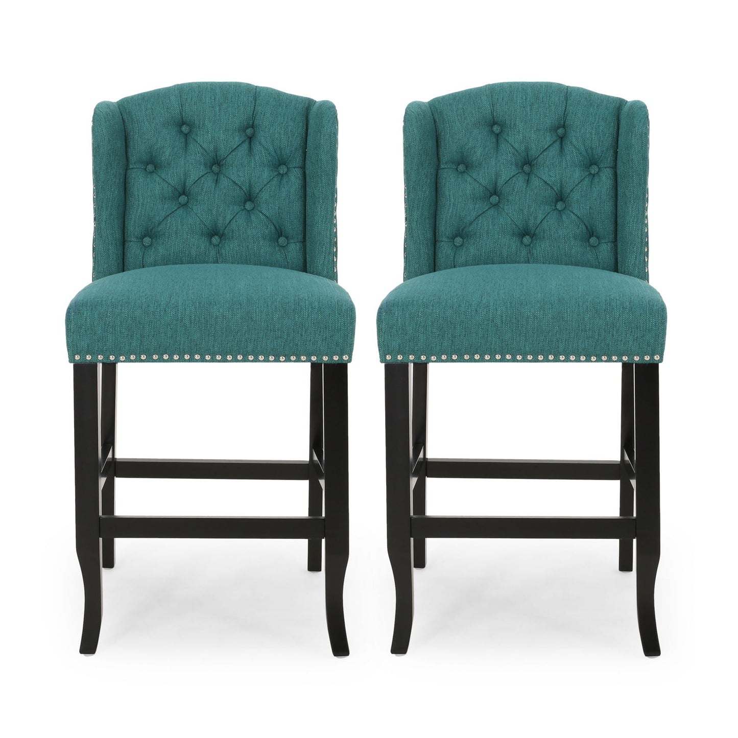 Vienna Fabric Tufted Counter Stool With Nailhead Accents (Set of 2)