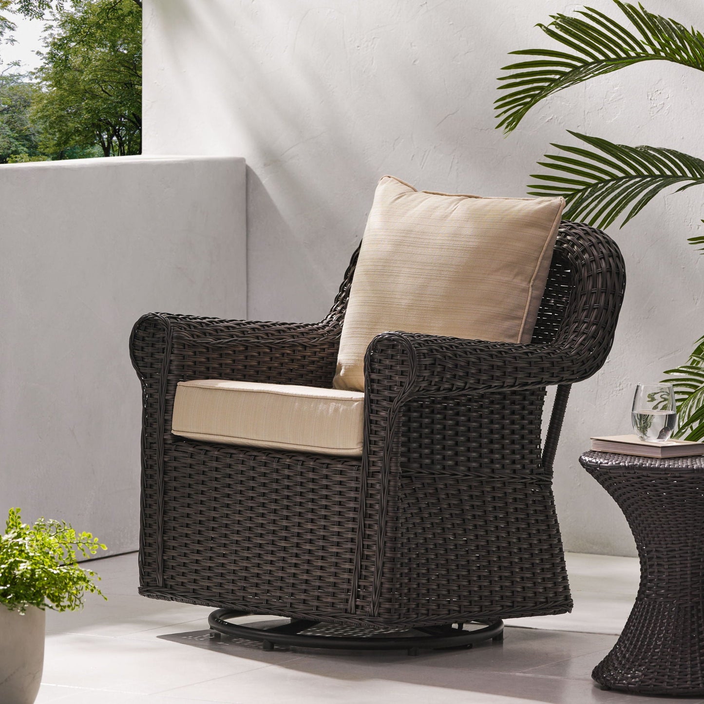 Amaya Outdoor Swivel Rocker Chair with Water Resistant Cushions