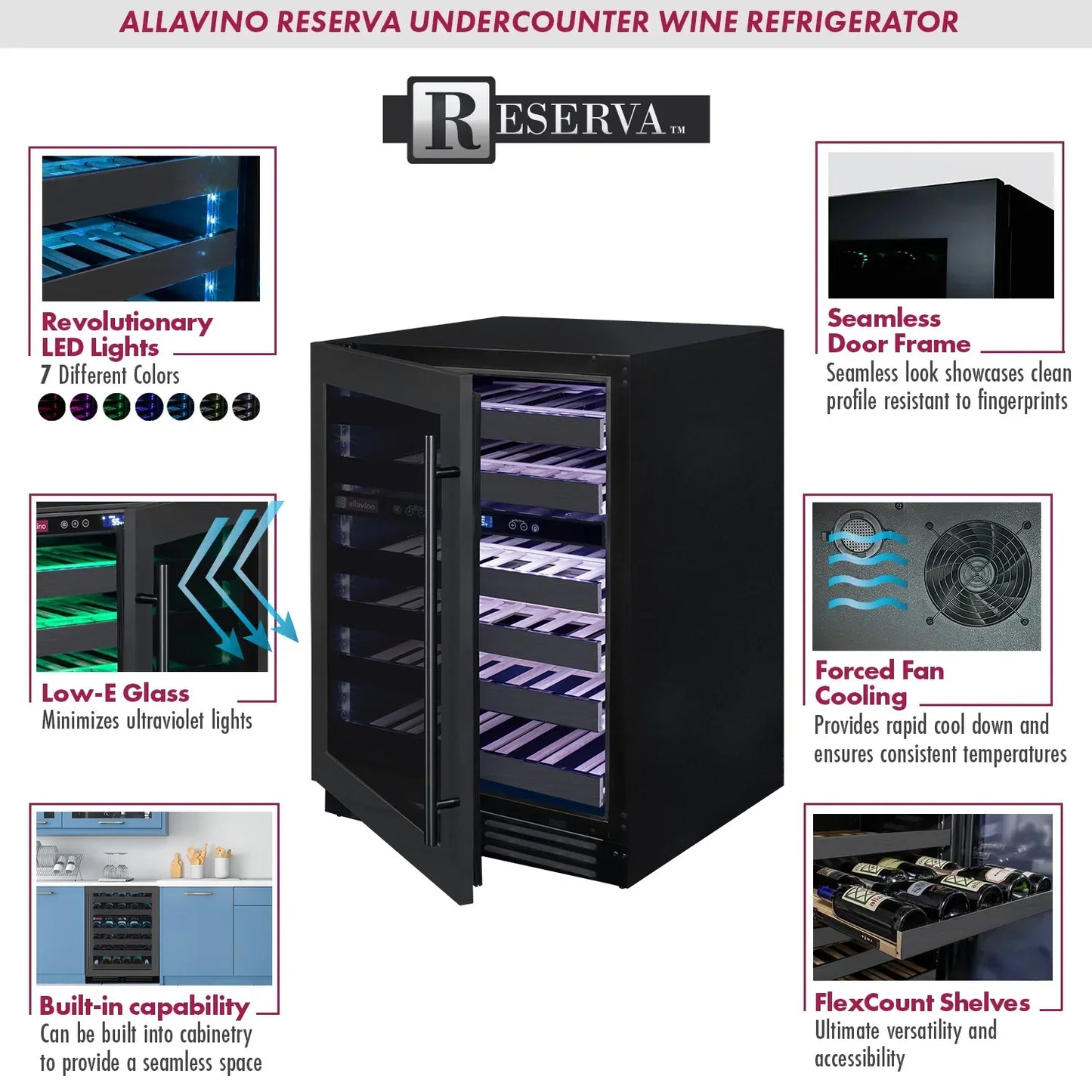 Allavino Reserva Series 50 Bottle Wine Cooler Refrigerator with Black Stainless Steel Door