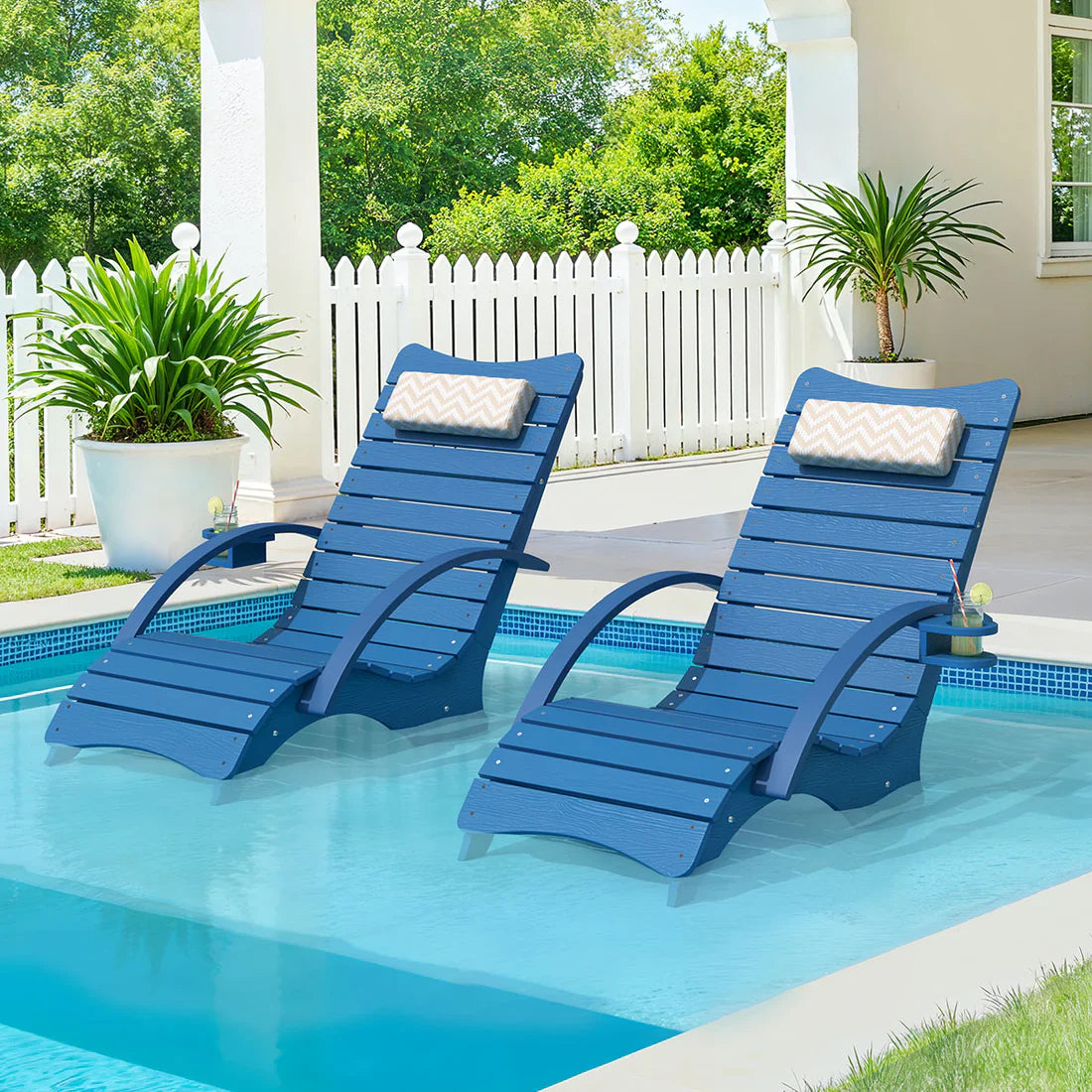 AquaCurve™ AquaWave In-Pool Lounge Chair with Armrests & Cup Holder for Tanning Ledge and Sun Shelf