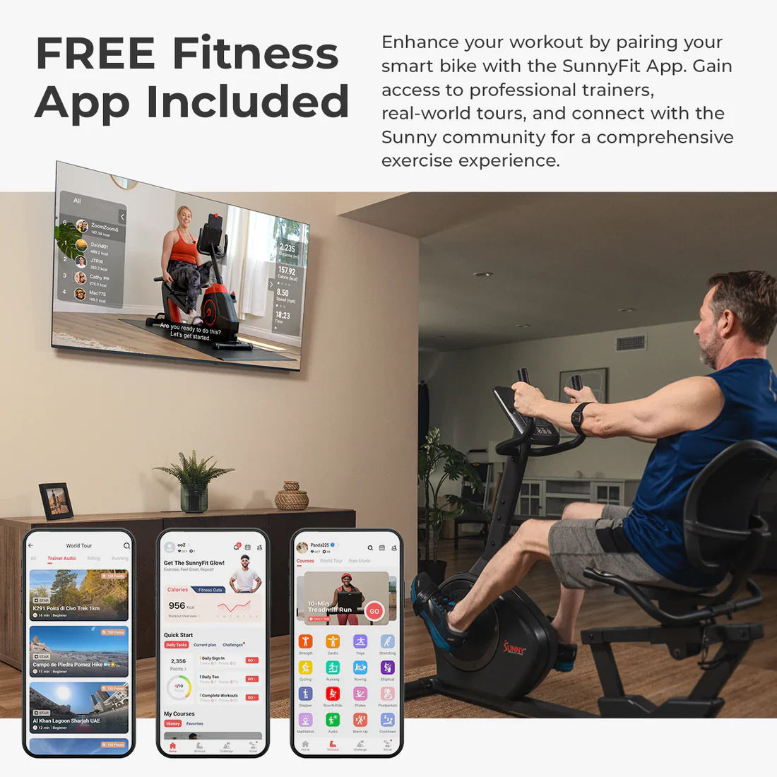 Smart Programmable 16 Levels Resistance Recumbent Exercise Bike by Sunny Health & Fitness