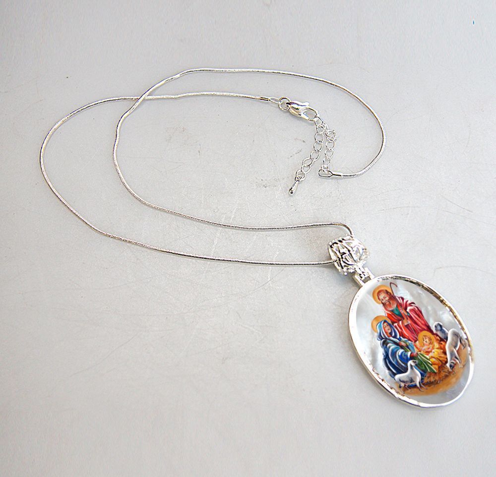 Holy Family Silver Plated Mother of Pearl Jewelry Necklace - 43050