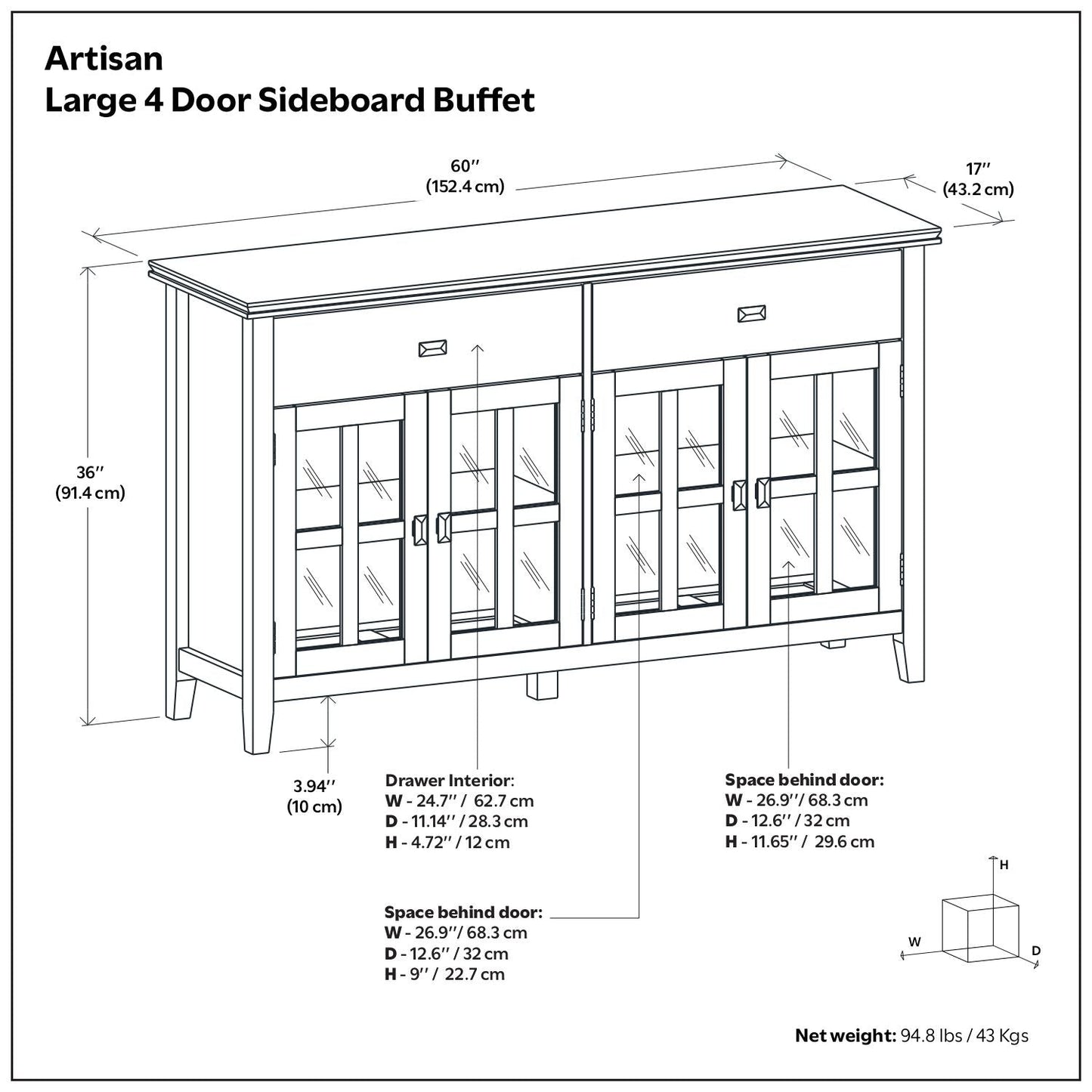 Artisan - Large 4 Door Sideboard Buffet - Russet Brown