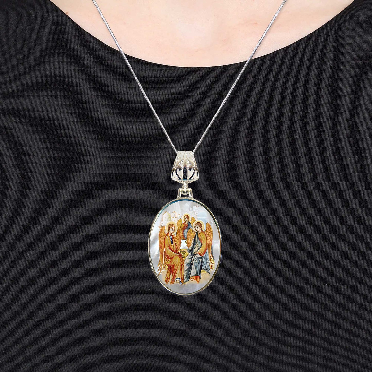 Old Testament Trinity Silver Plated Mother of Pearl Necklace Jewelry - 43015
