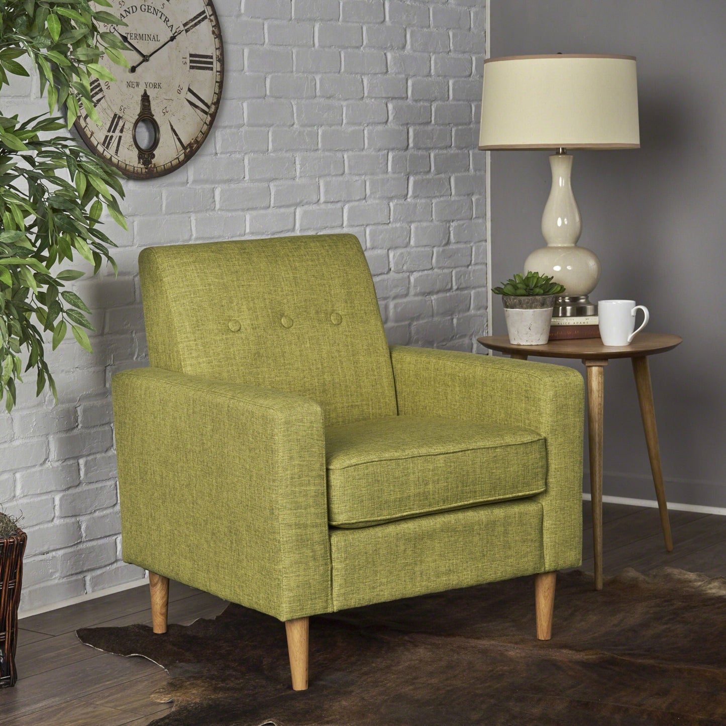 Nebulize Upholstered Fabric Club Chair With Button Tufted And Square Off Arm And Back