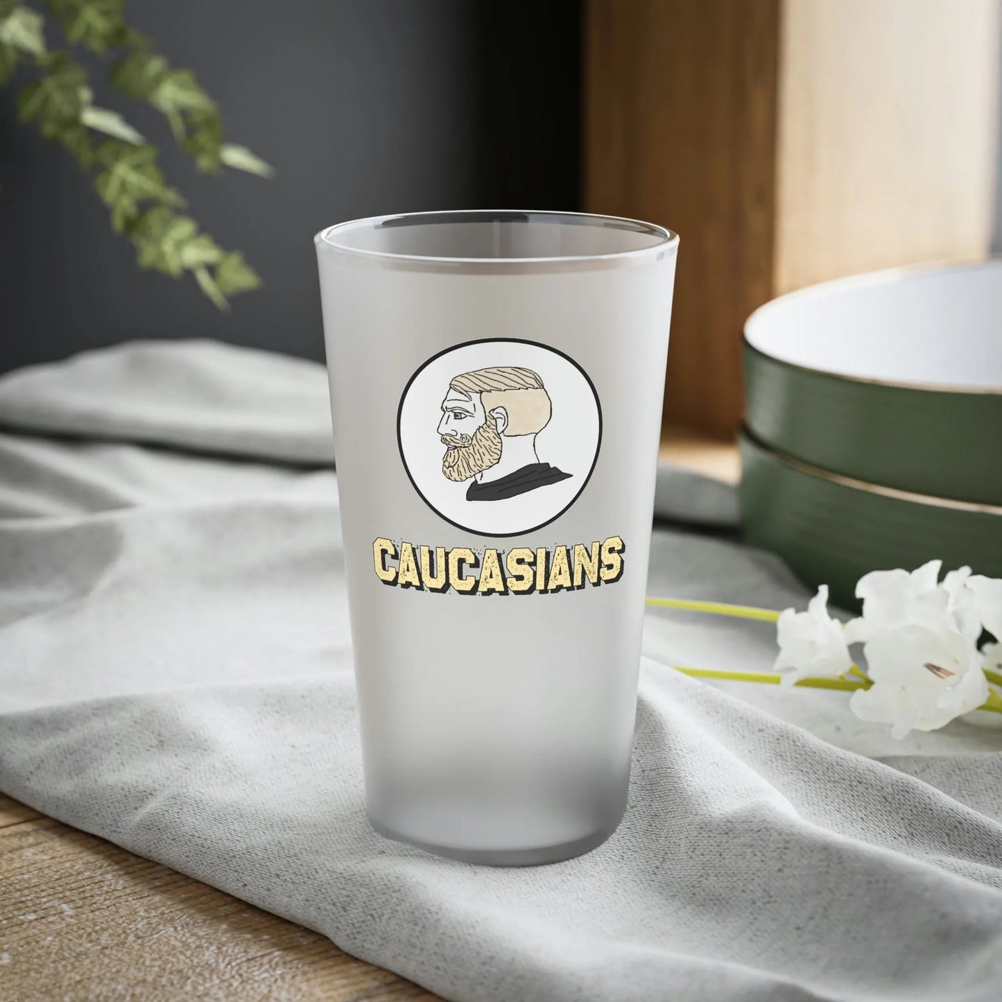 Caucasians Team Frosted Pint Glass, 16oz - 4LibertyShop.com