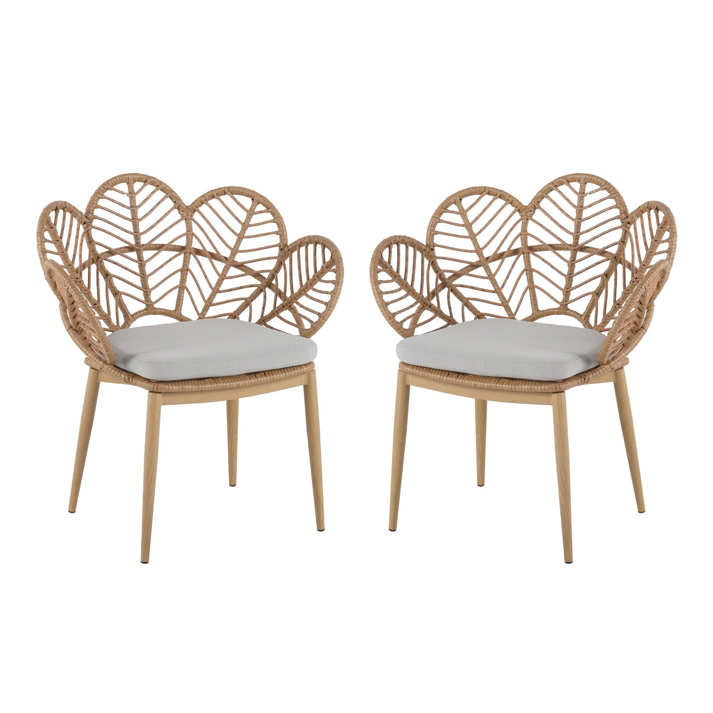Kirk Outdoor Wicker Peacock Shape Papasan Style Chair Set of 2