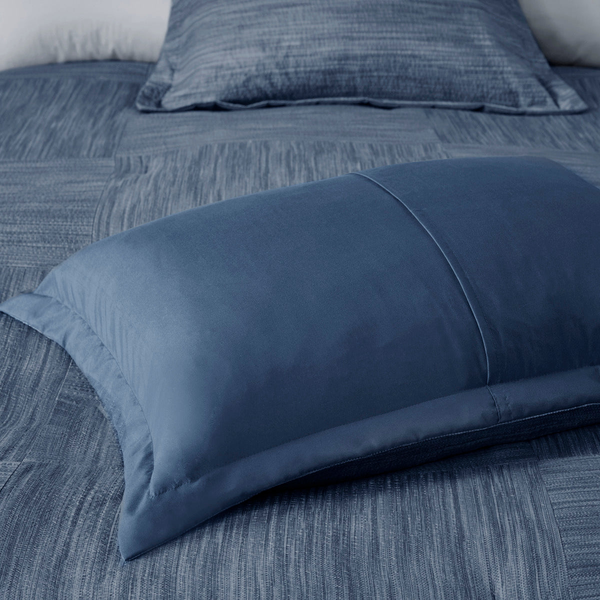 7 Piece Printed Seersucker Comforter Set Navy Queen