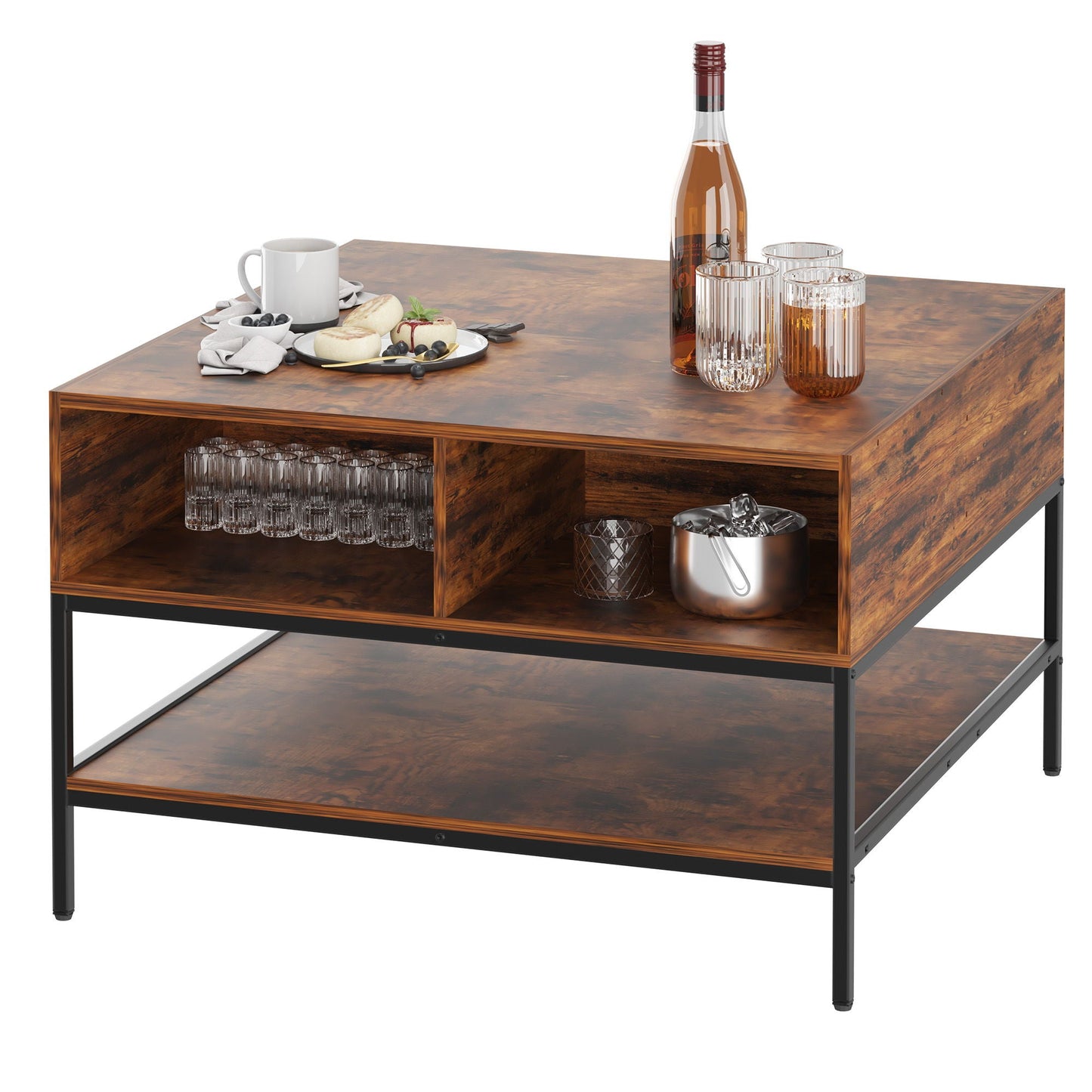Flip-Top Coffee Table With Storage Lift-Top Design With Hidden Compartment - Black