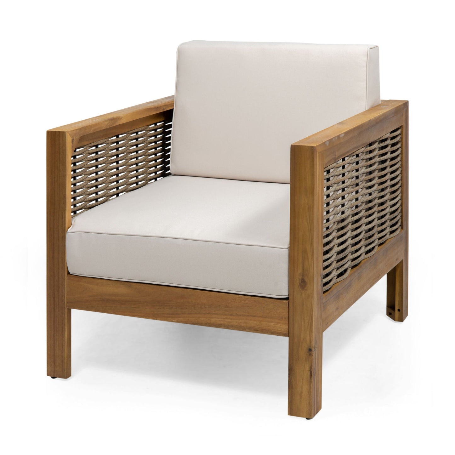 Outdoor 4 Seater Acacia Wood Chat Set With Wicker Accents And Cushions