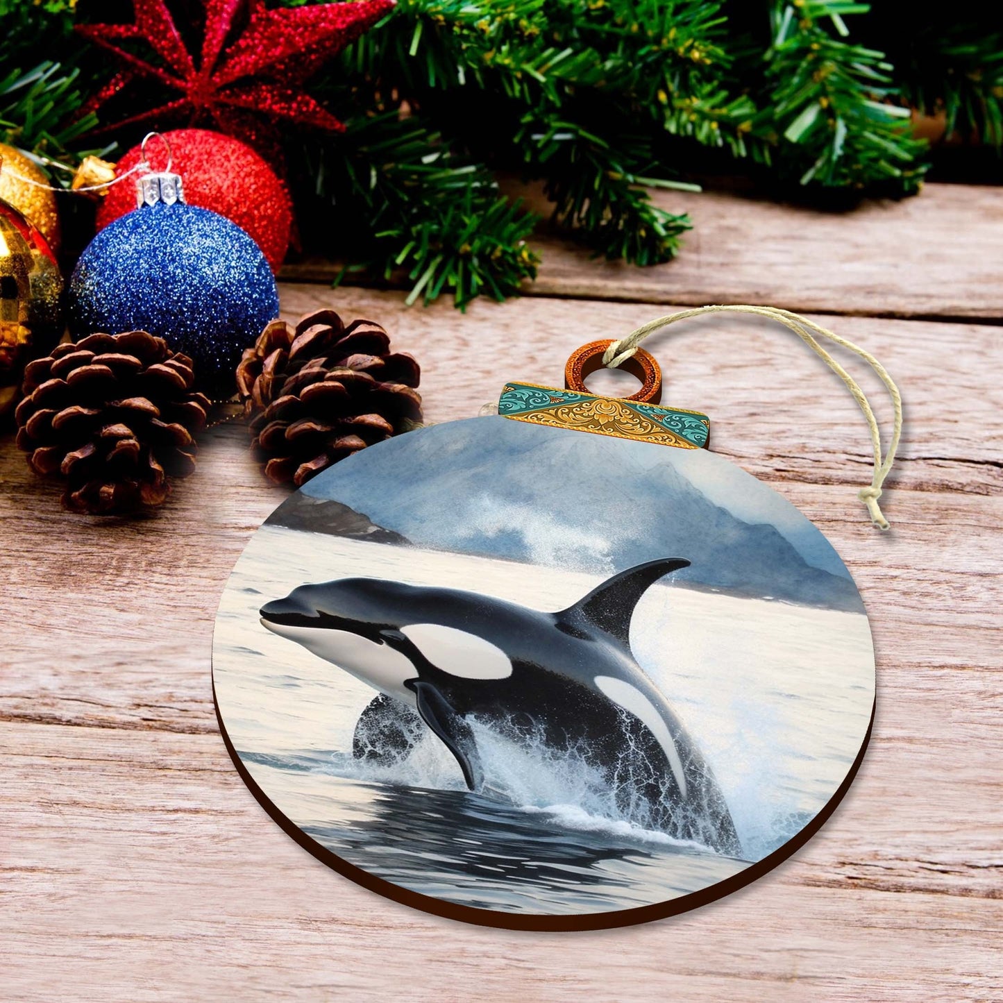 Alaskan Orcas Wooden Ornaments by G.Debrekht - Wildlife Holiday Decor - 870051
