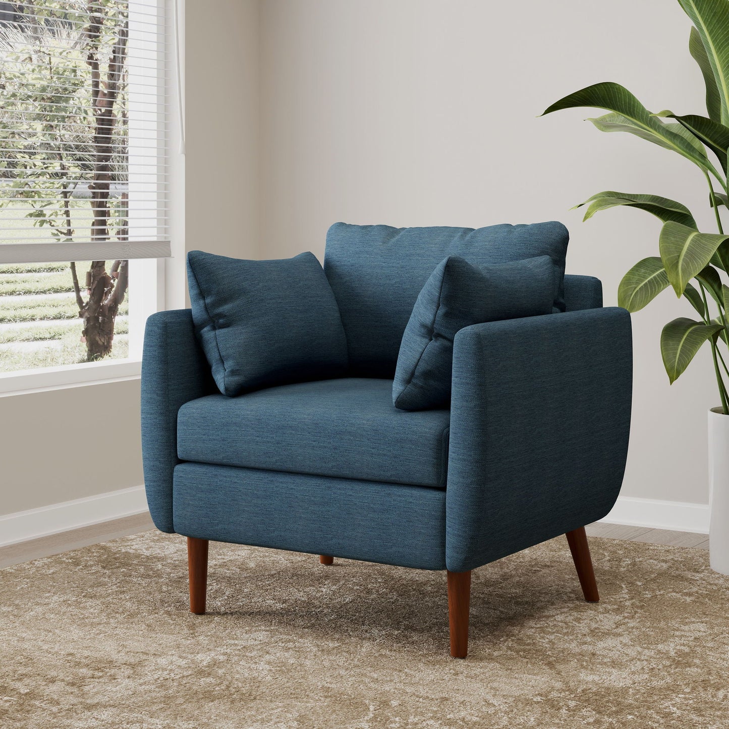 Luminate Upholstered Fabric Club Chair with Tapered Legs and 2 Accent Pillows