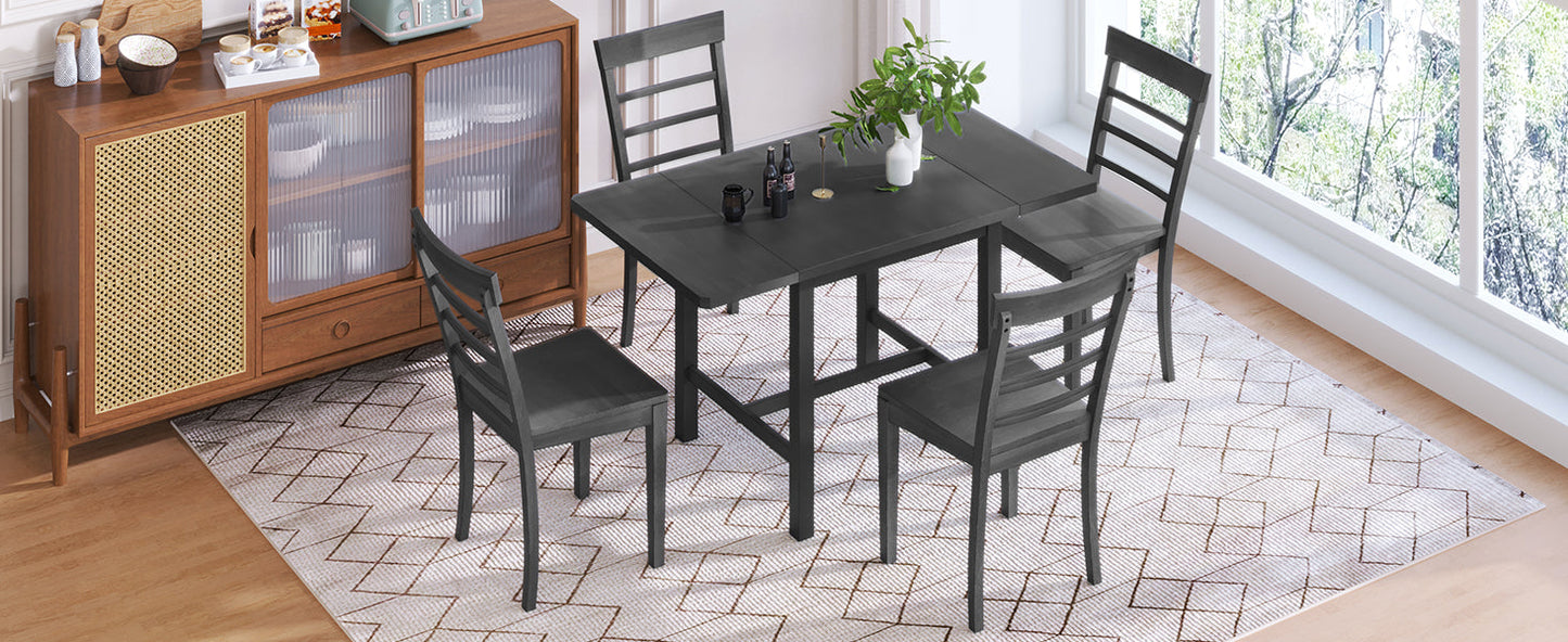 TOPMAX 5-piece square wooden pendant light expandable dining table set with 4 ladder back chairs  Gray