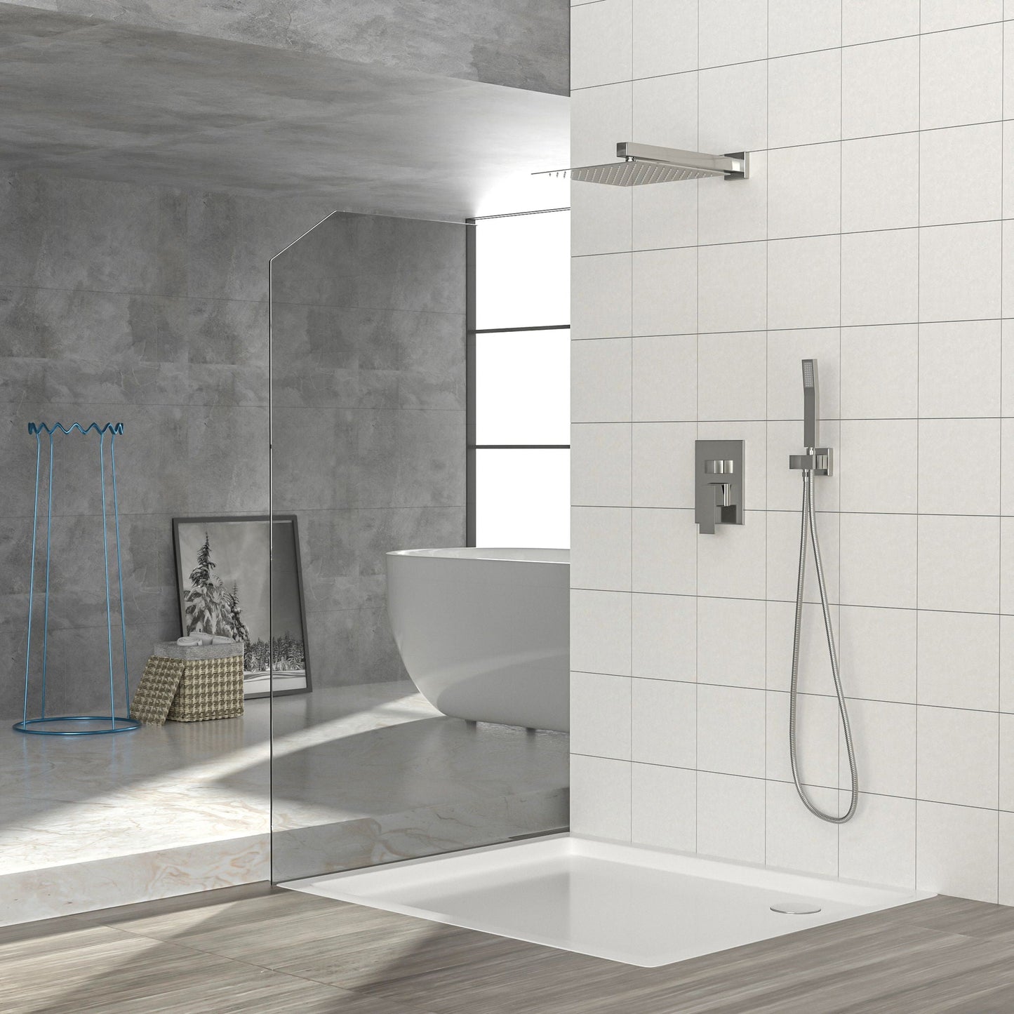 Dual Shower Head System With 12" Wall Mounted Square Rain Shower And Rough In Valve