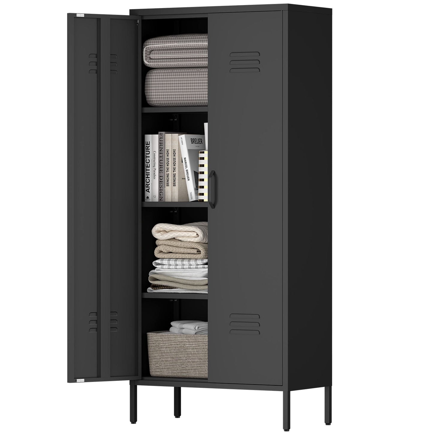 Modern Storage Cabinet with Adjustable Shelves and Magnetic Door Stopper