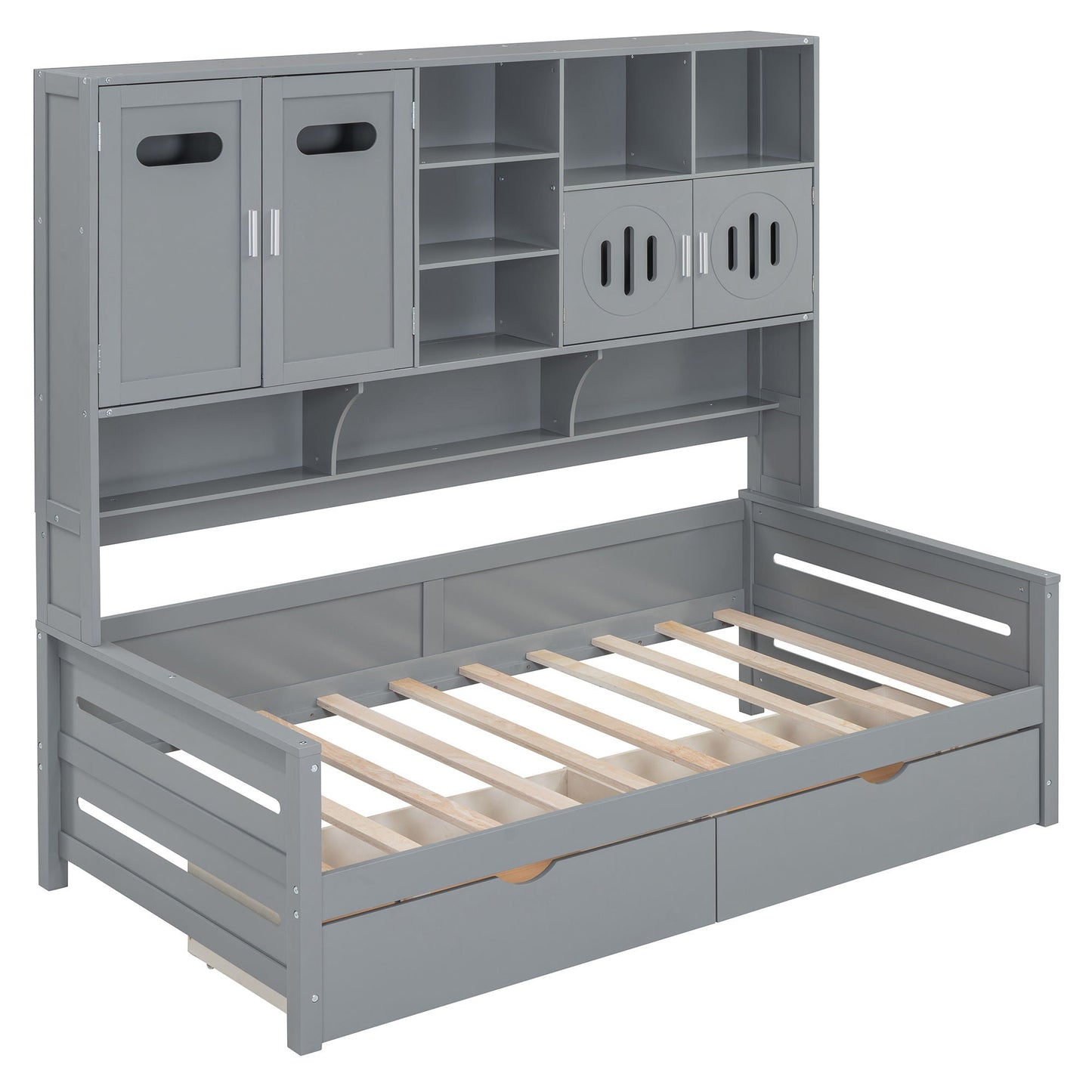 Daybed With All-In-One Cabinet And Shelf
