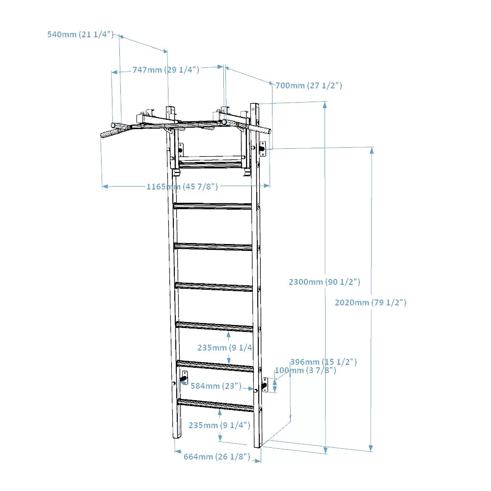 BenchK 231 Gymnastic Wall Bars with Convertible Pull-up Bar / Barbell Holder