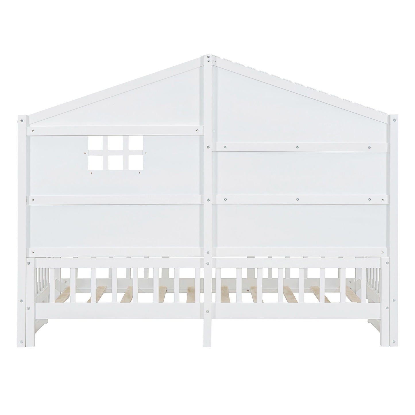 House Bed With Shelves, Window And Sparkling Light Strip On The Roof