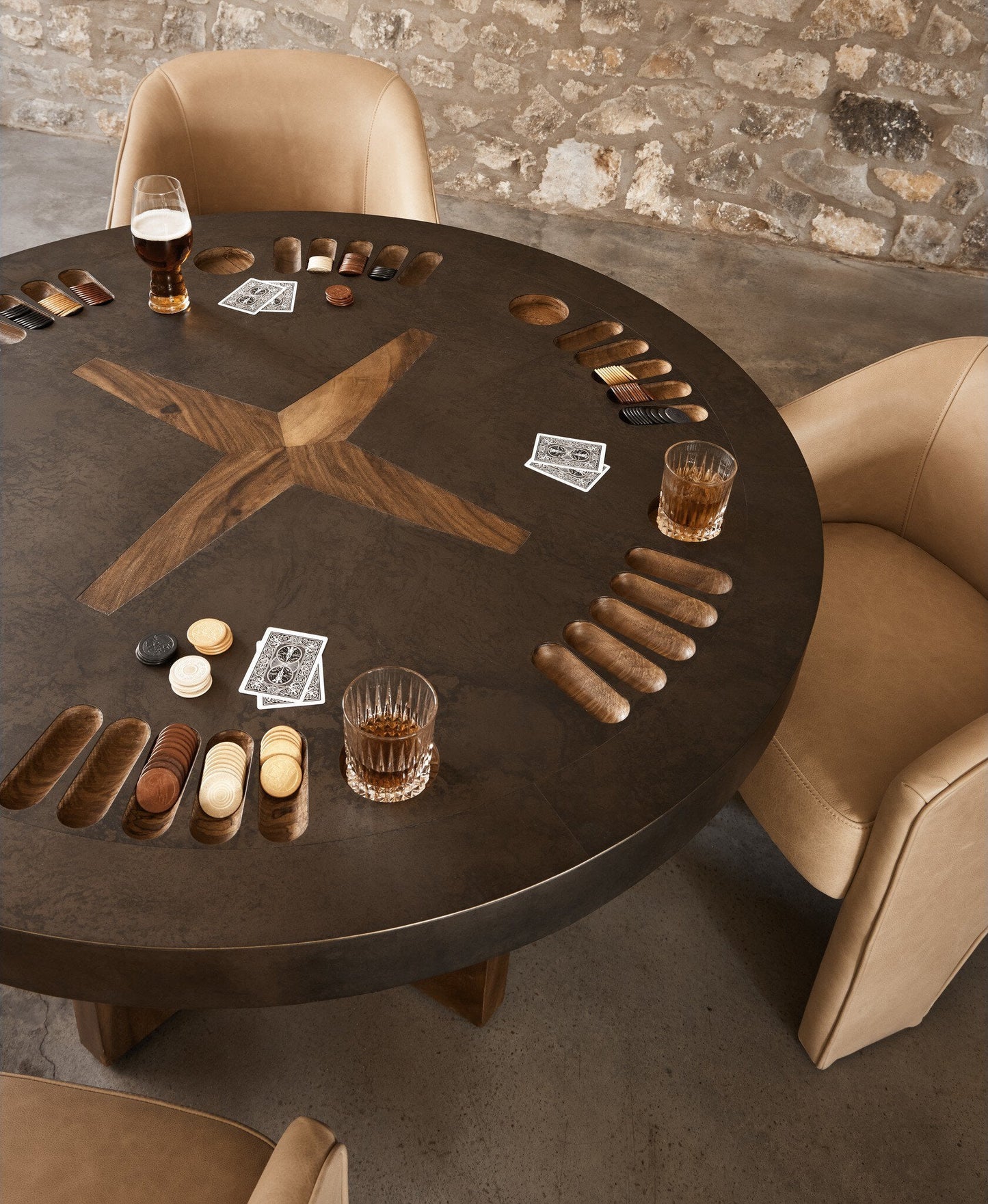 Four Hands Aged Metal Poker Table - Handmade Game Table