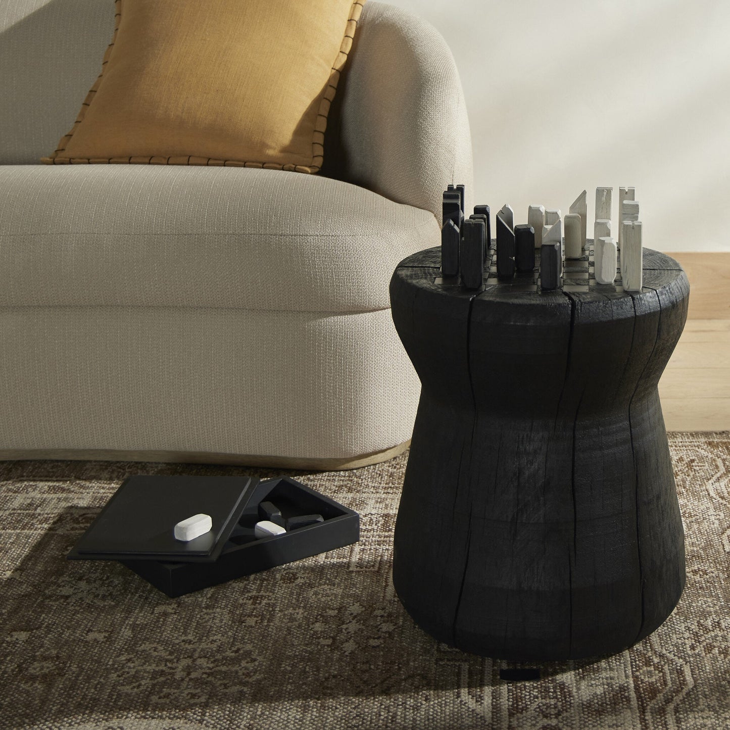 Four Hands Solid Wood Carved Chess Table