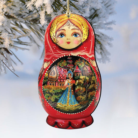 Scarlet Flower Matreshka Wooden Ornaments by G. DeBrekht - Christmas Santa Snowman Decor - 8115103