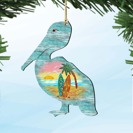 Pelican Wooden Ornaments by G. DeBrekht - Coastal Holiday Decor - 8198543