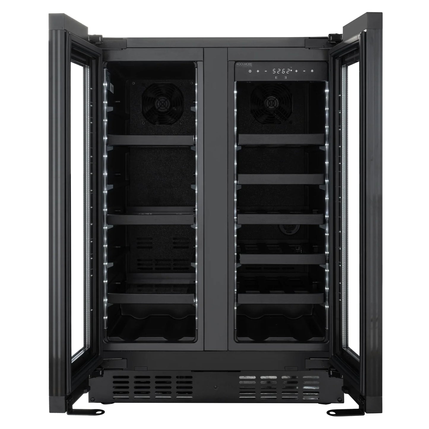 KoolMore Reserve 24 in. French Door Dual Zone Panel Ready Under-Counter Cooler and 20 Bottle Capacity in the Right Zone and 2.1 Cu. Ft. on the Left in Black
