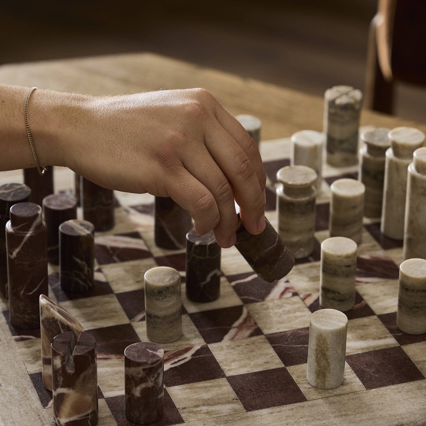 Four Hands Stone Chess Set - Antique White Marble