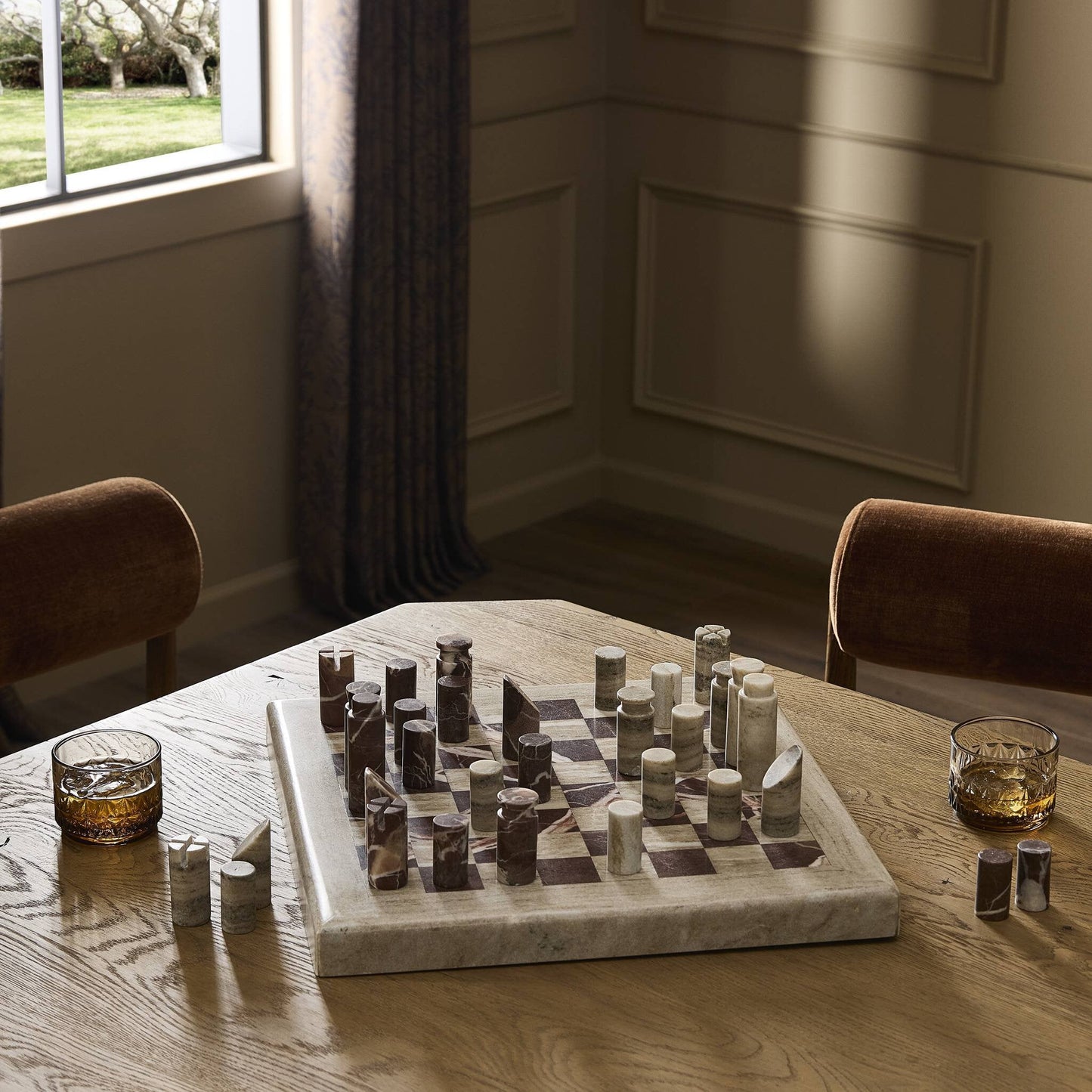 Four Hands Stone Chess Set - Antique White Marble