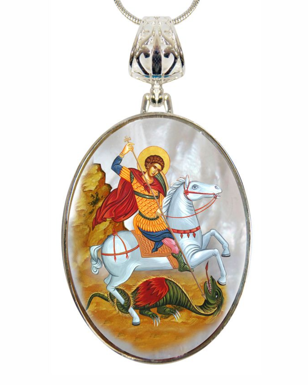 Saint George Silver Plated Mother of Pearl Necklace Jewelry - 43013