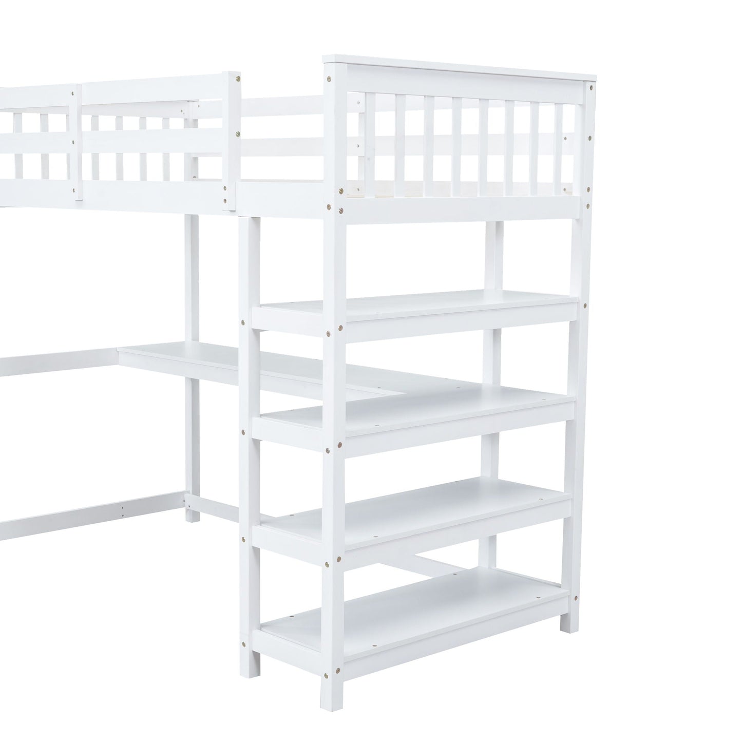 Loft Bed With Storage Shelves And Under Bed Desk