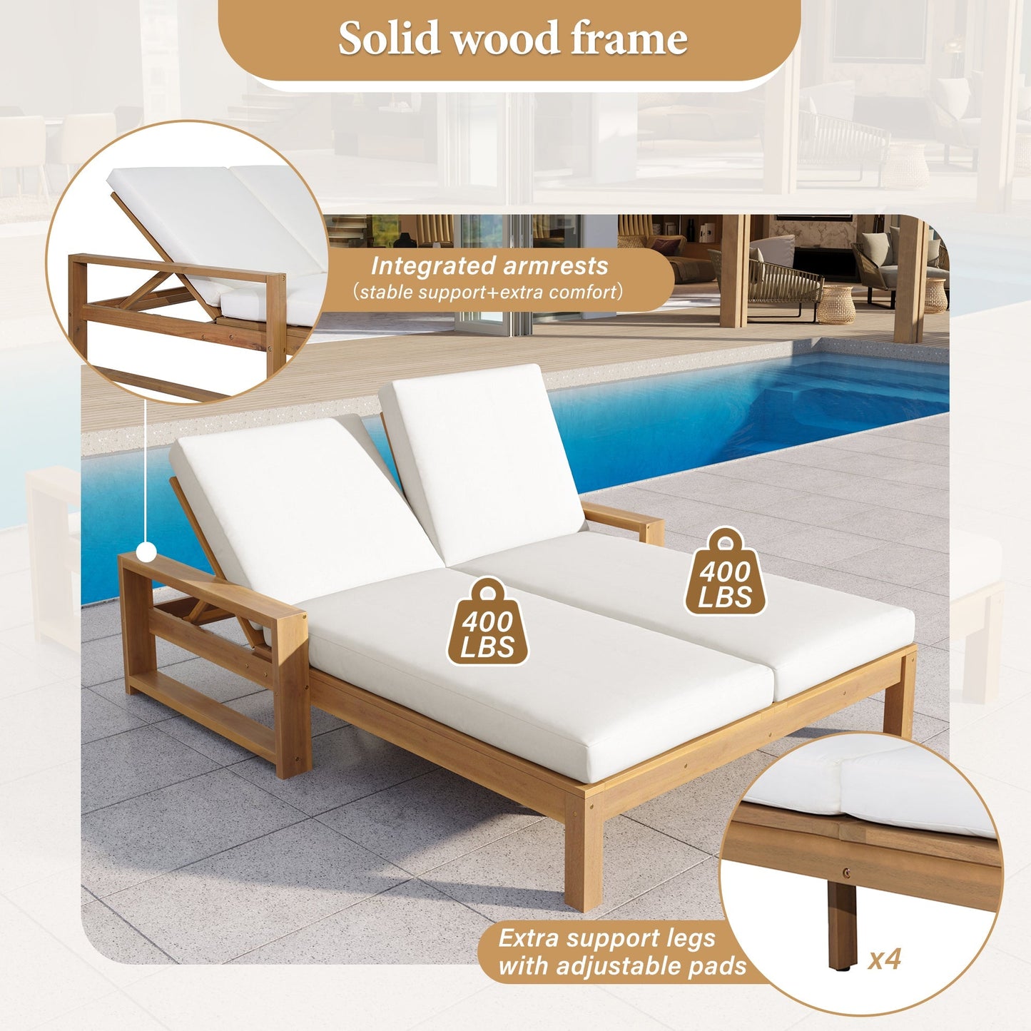 TREXM Outdoor Double Lounge Chair with 5-Position Adjustable Backrest