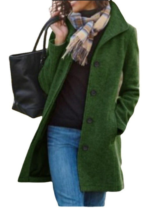 Winter Single-breasted Lapel Coat Fashion Commuter Slim Mid-length Jacket Women's Clothing