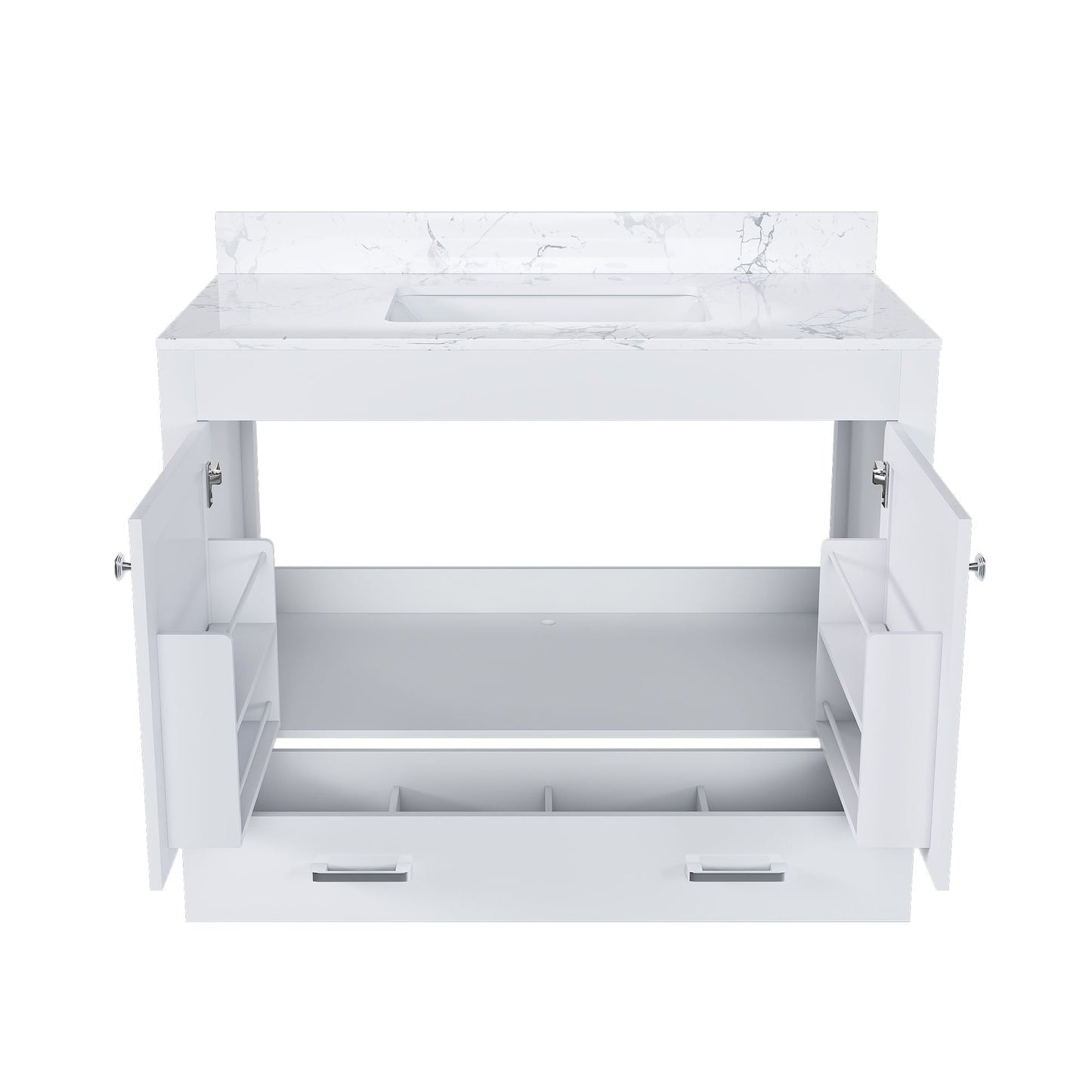 43" Bathroom Vanity With Artificial Marble Carrara Top Set, Multi Functional Bathroom Cabinet With Doors And Drawer - White