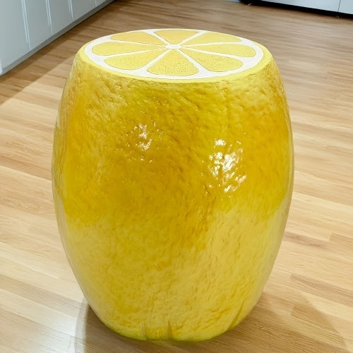 Yellow Lemon Fruit Stool, 14" Oversized Resin Stool